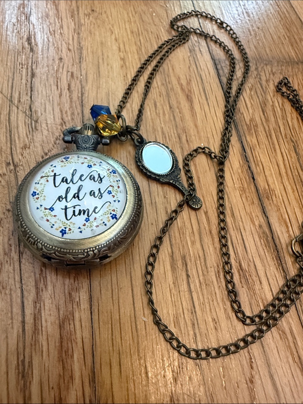 Beauty and the Beast Brass Pocket Watch Necklace